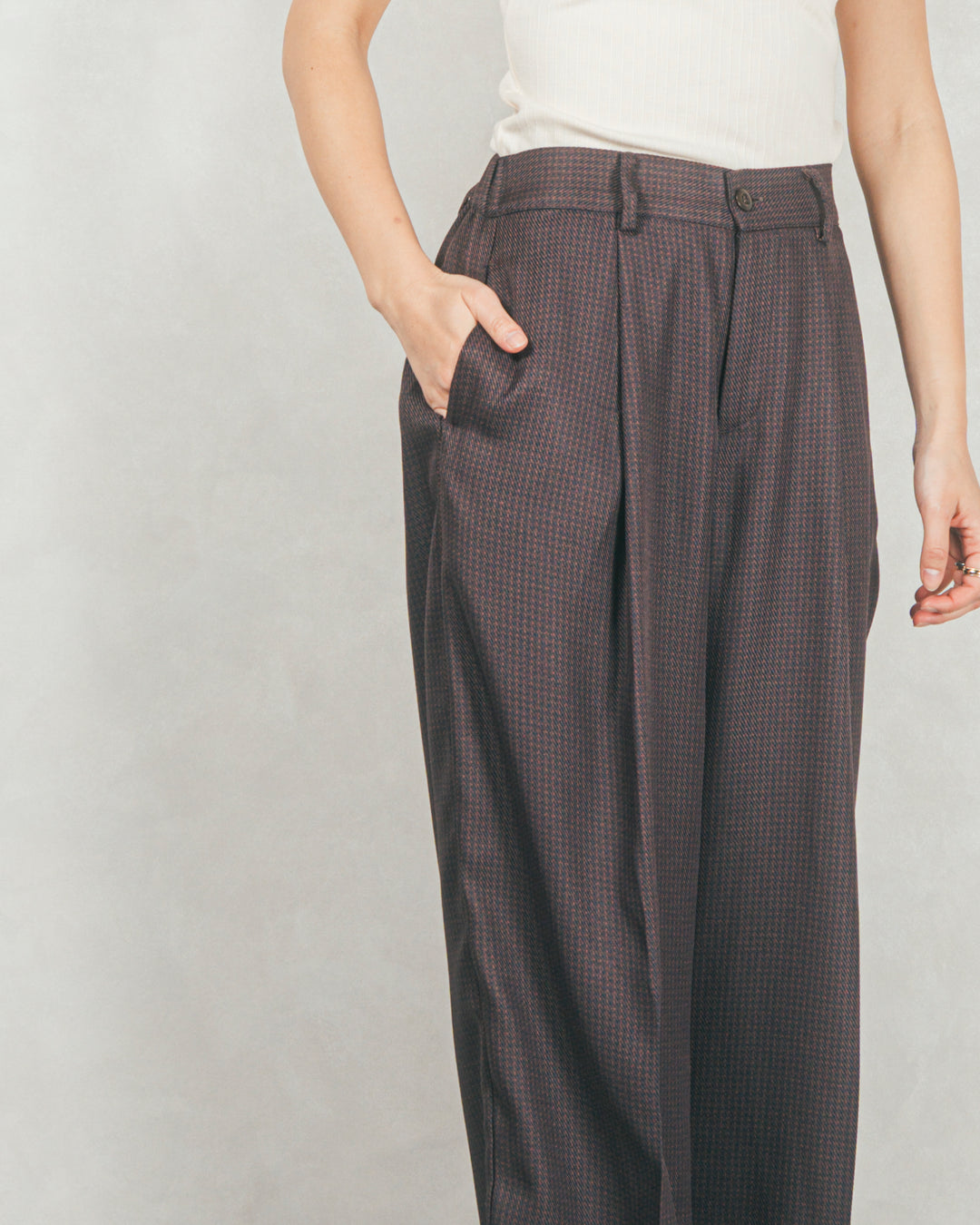 ［SET］Line Rib クルーネックニット+メランジチェックStraightパンツ（2SET）