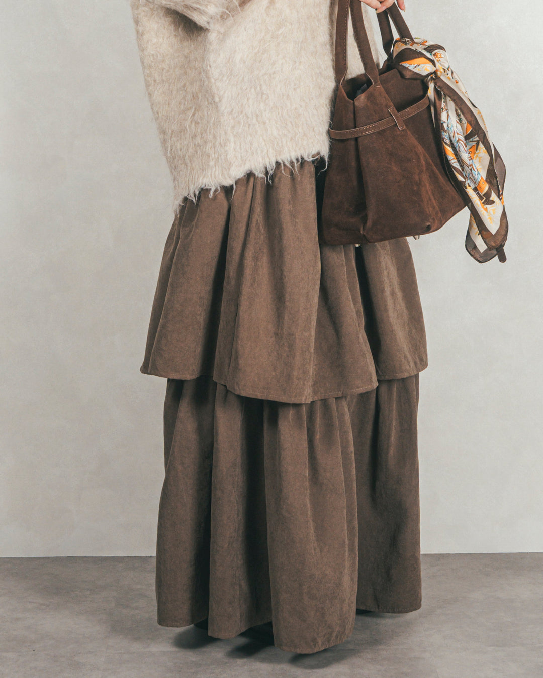 Flareティアードロングスカート (BROWN)