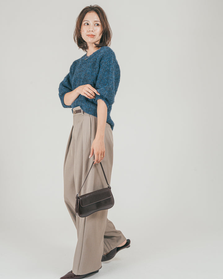 ［SET］フェザータッチハーフスリーブニット + ダブルタック ハイウエストワイドパンツ（2SET）
