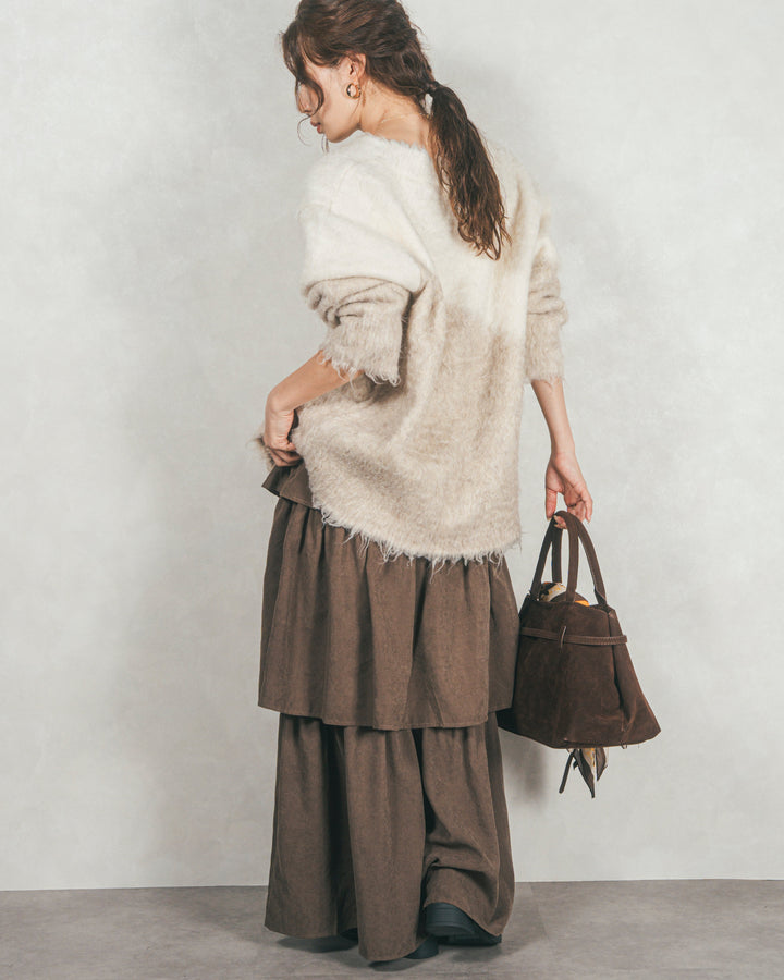 Airyフェザー ニットカーディガン (BEIGE×WHITE)