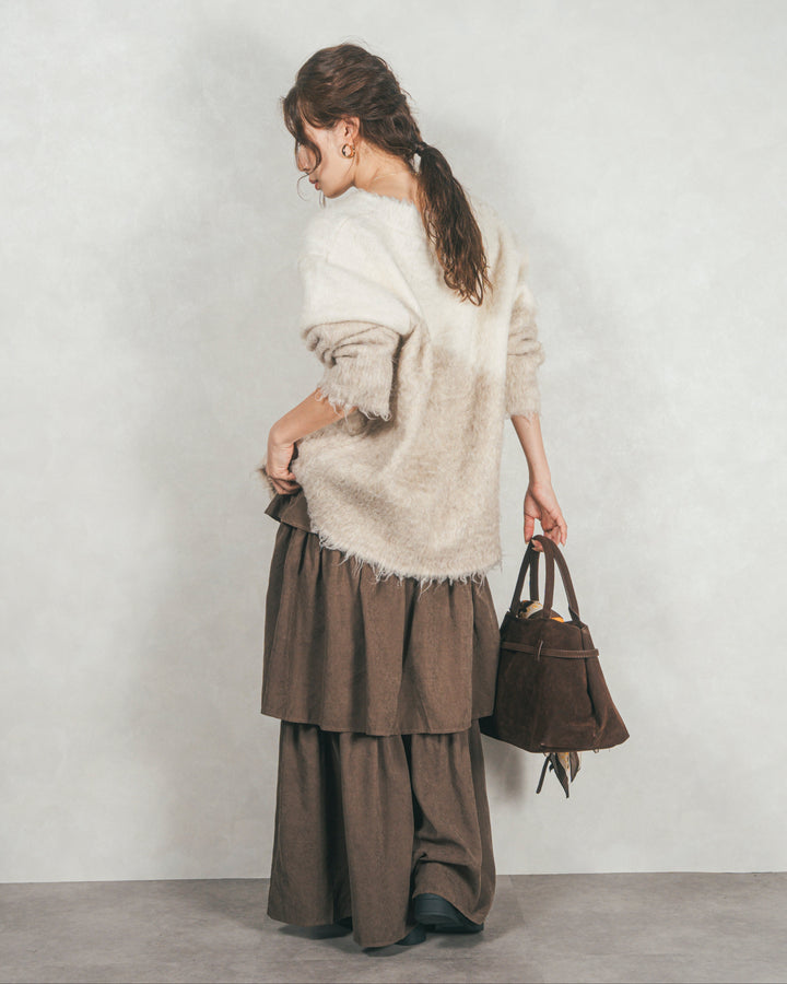 ［SET］Airyフェザー ニットカーディガン+Flareティアードロングスカート（2SET）