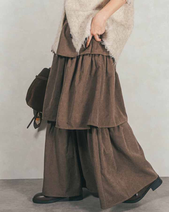 Flareティアードロングスカート (BROWN)