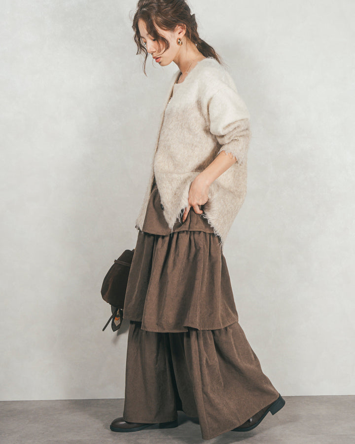 Airyフェザー ニットカーディガン (BEIGE×WHITE)