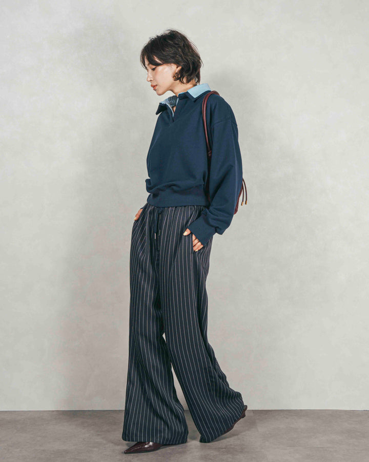［SET］シャツ Layered クロップドスウェット+Relaxストライプパンツ（2SET）