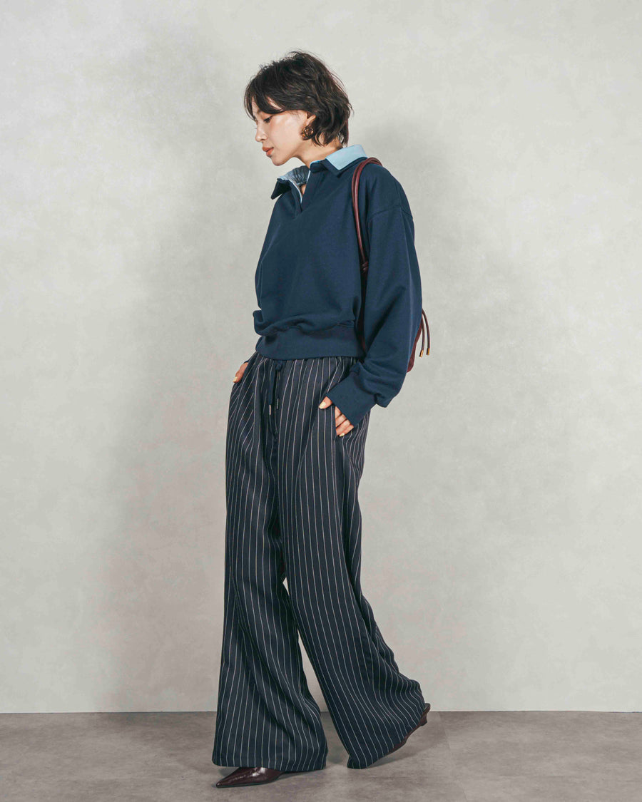 ［SET］シャツ Layered クロップドスウェット+Relaxストライプパンツ（2SET）