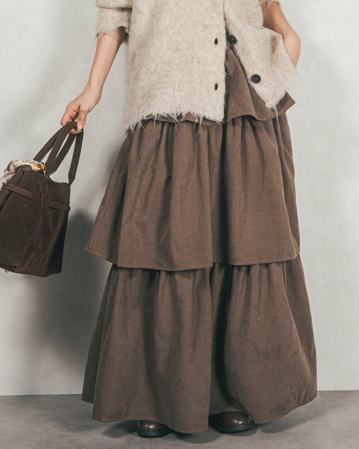 Flareティアードロングスカート (BROWN)
