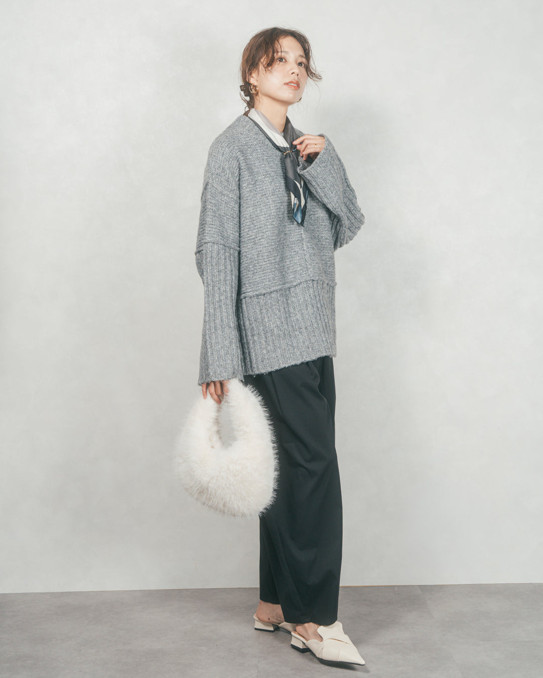 ［SET］リンキングデザイン リラックスニット+サイドタックコクーンパンツ（2SET）