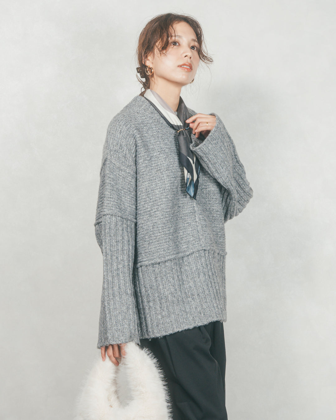 ［SET］リンキングデザイン リラックスニット+サイドタックコクーンパンツ（2SET）