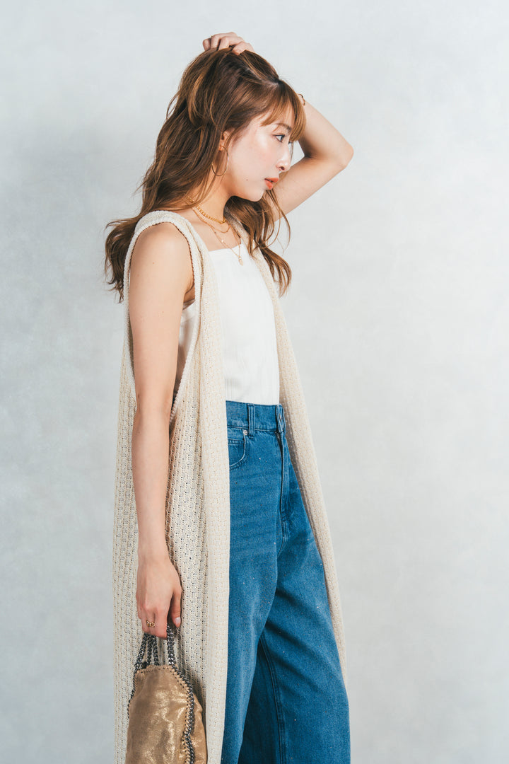 ［SET］Multi-Way ロングジレ＋ラインストーンストレートデニム（2SET）