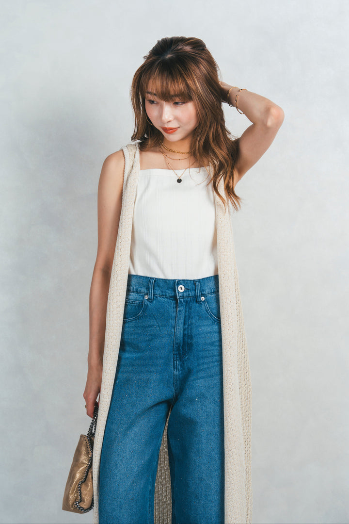 ［SET］Multi-Way ロングジレ＋ラインストーンストレートデニム