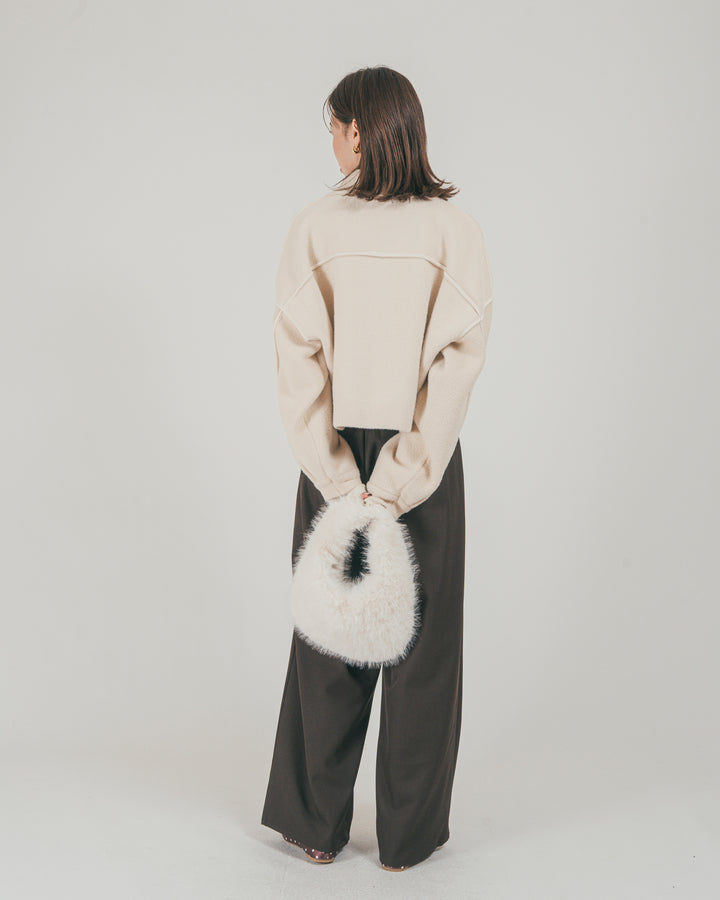 ［SET］Softショートニットブルゾン + ダブルタック ハイウエストワイドパンツ（2SET）