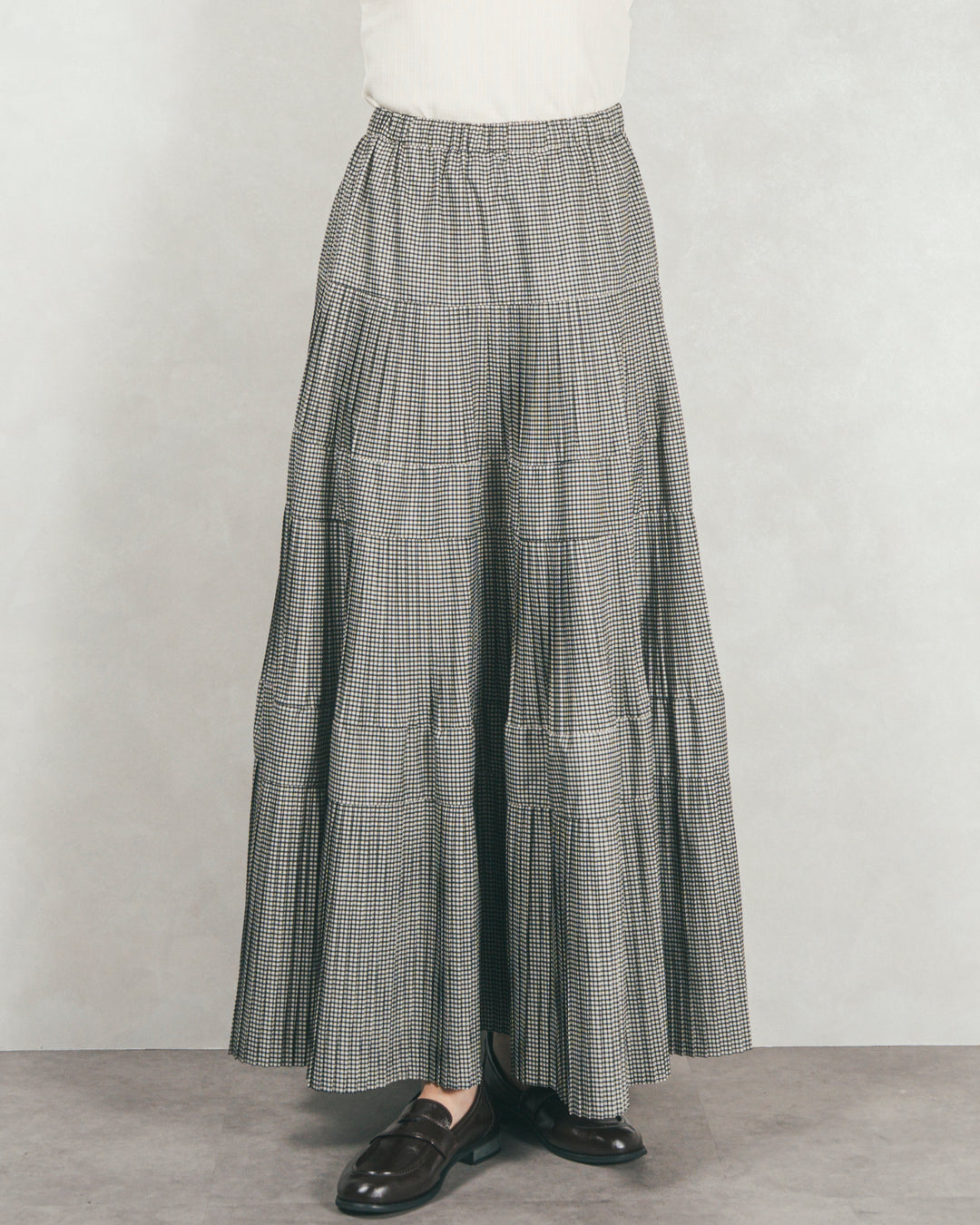 プリーツティアードLongスカート (CHECK)