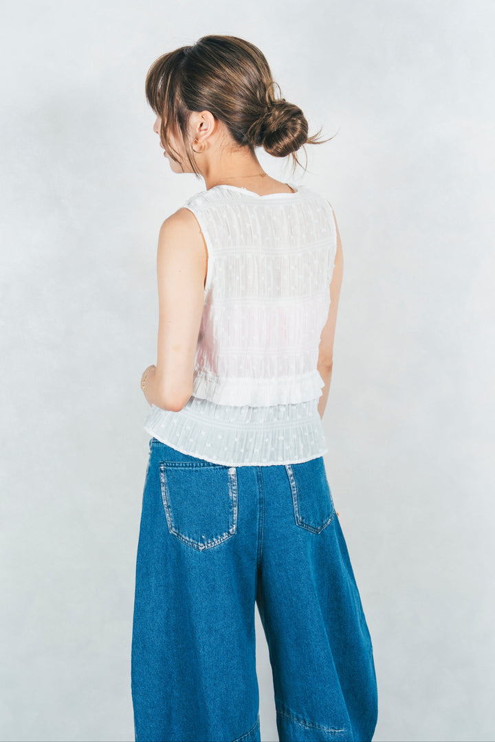 フロントリボンシャーリングトップス (OFF WHITE)