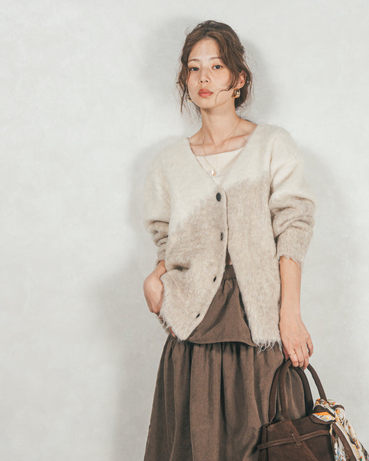 ［SET］Airyフェザー ニットカーディガン+Flareティアードロングスカート（2SET）