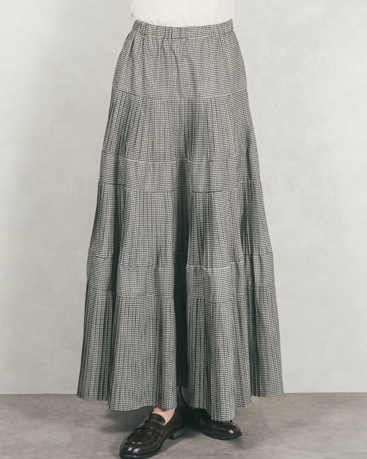 ［SET］Smoothニットソー Vネックプルオーバー+プリーツティアードLongスカート