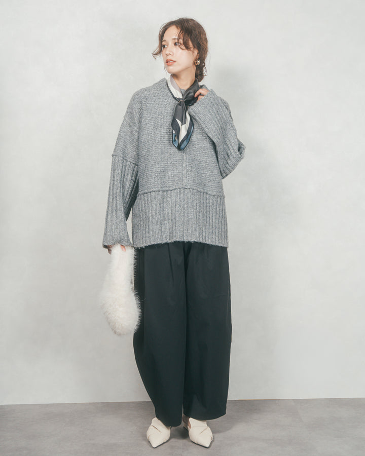 ［SET］リンキングデザイン リラックスニット+サイドタックコクーンパンツ（2SET）