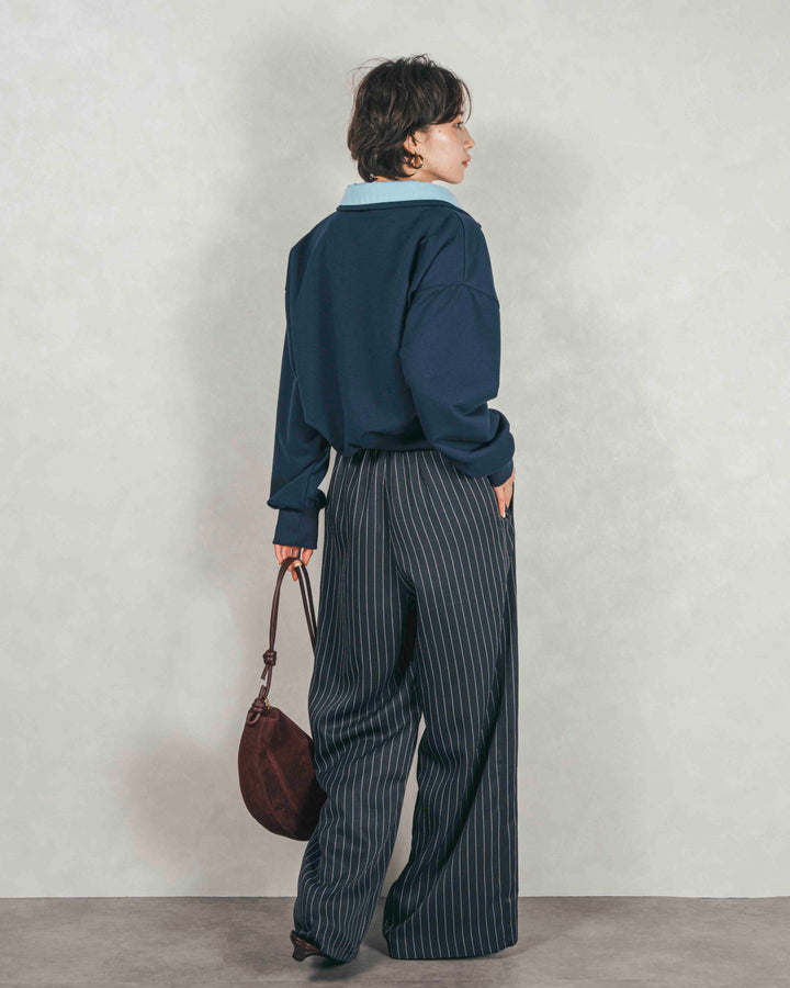 シャツ Layered クロップドスウェット (NAVY × BLUE）