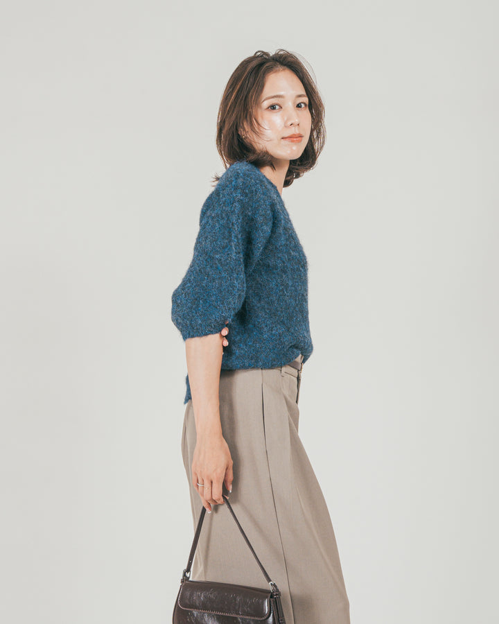 ［SET］フェザータッチハーフスリーブニット + ダブルタック ハイウエストワイドパンツ（2SET）