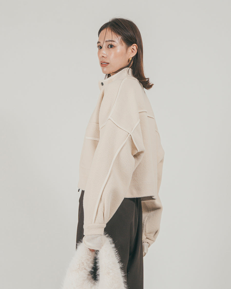 ［SET］Softショートニットブルゾン + ダブルタック ハイウエストワイドパンツ（2SET）