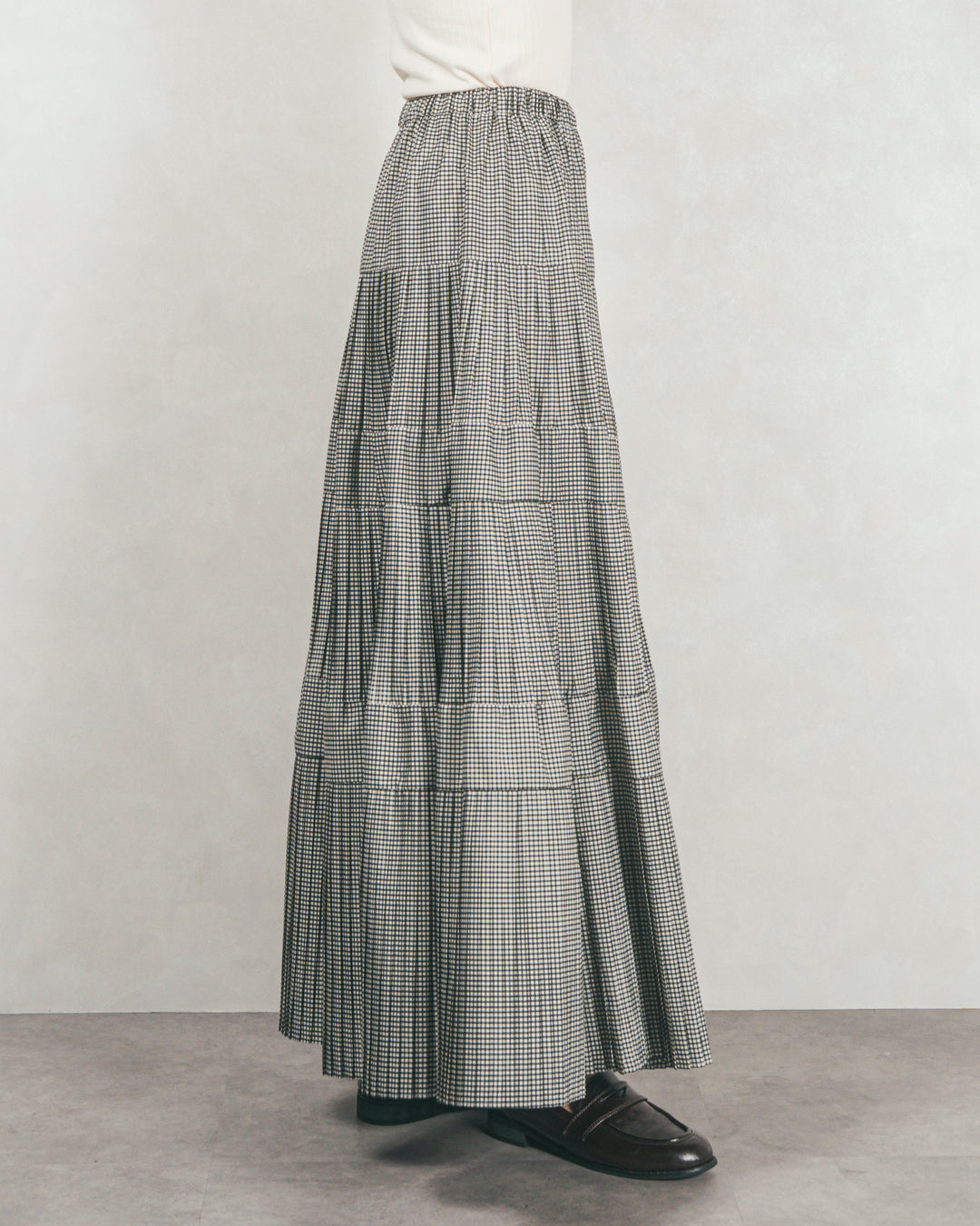 プリーツティアードLongスカート (CHECK)