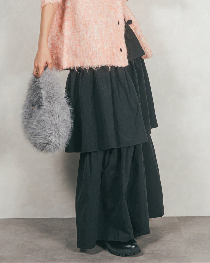 Flareティアードロングスカート (BLACK)