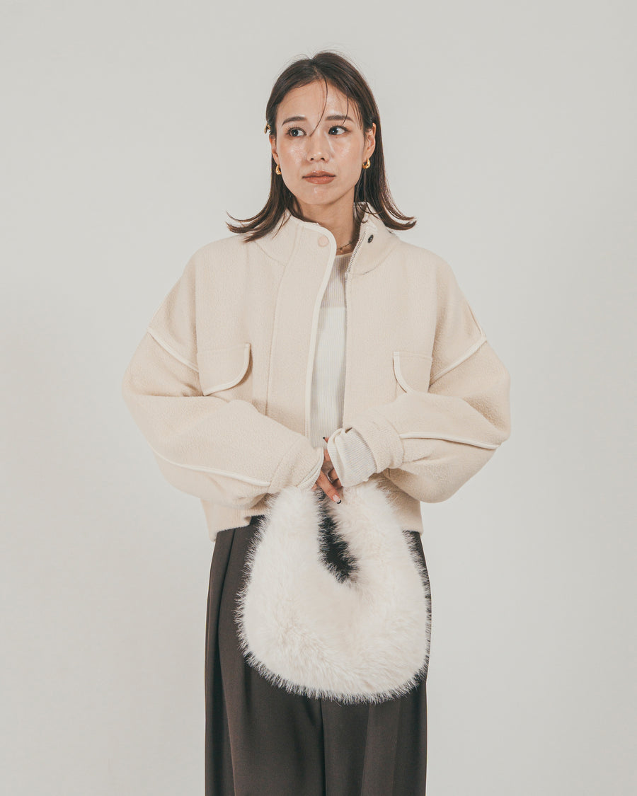 ［SET］Softショートニットブルゾン + ダブルタック ハイウエストワイドパンツ（2SET）