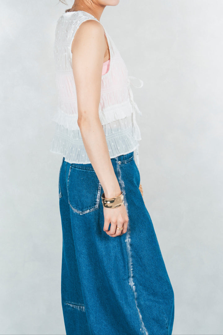 フロントリボンシャーリングトップス (OFF WHITE)