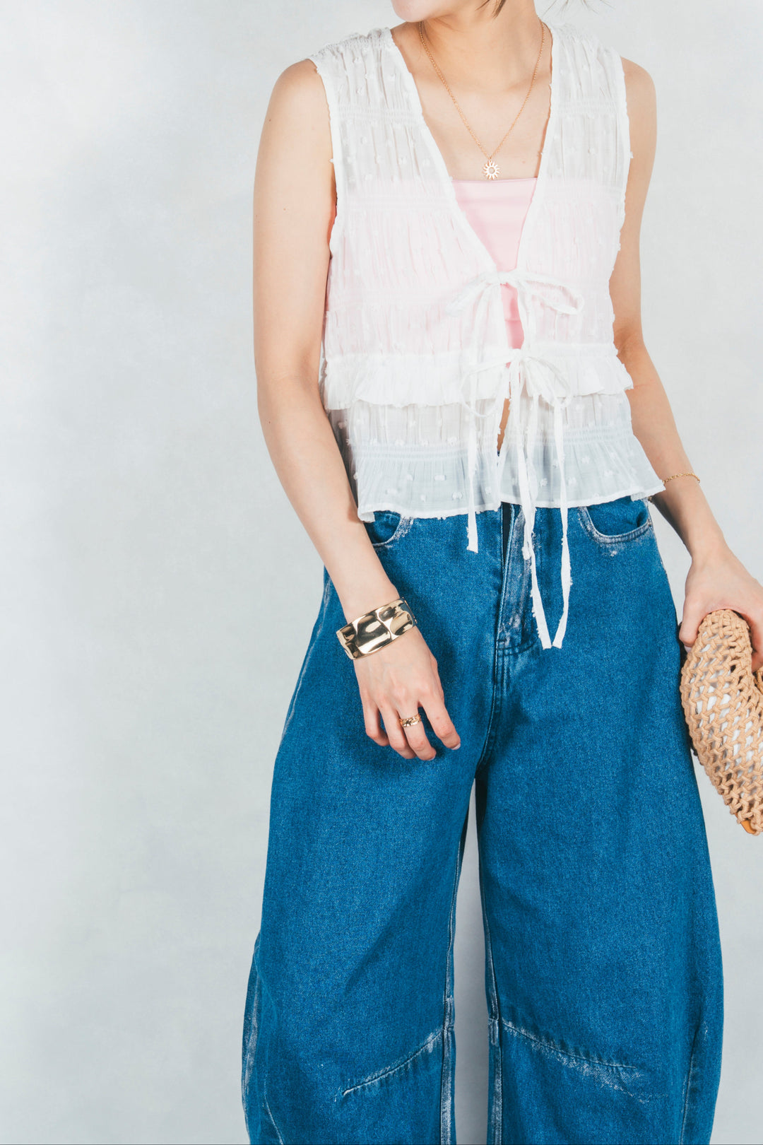 フロントリボンシャーリングトップス (OFF WHITE)