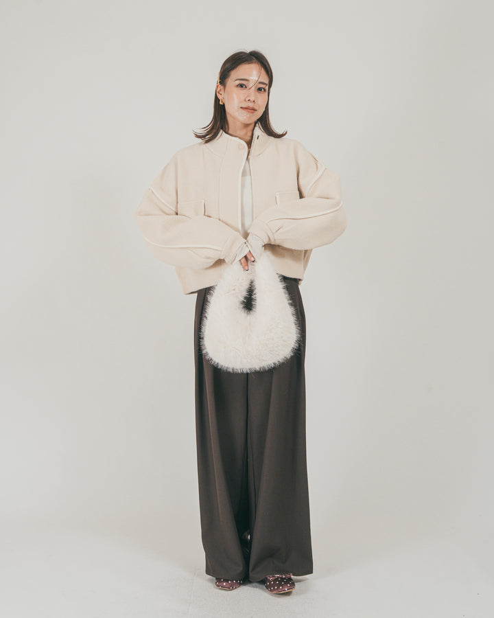 ［SET］Softショートニットブルゾン + ダブルタック ハイウエストワイドパンツ（2SET）