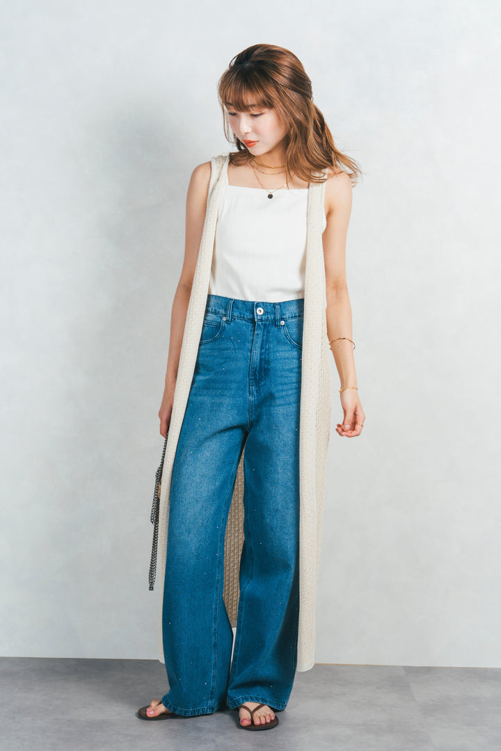 ［SET］Multi-Way ロングジレ＋ラインストーンストレートデニム（2SET）