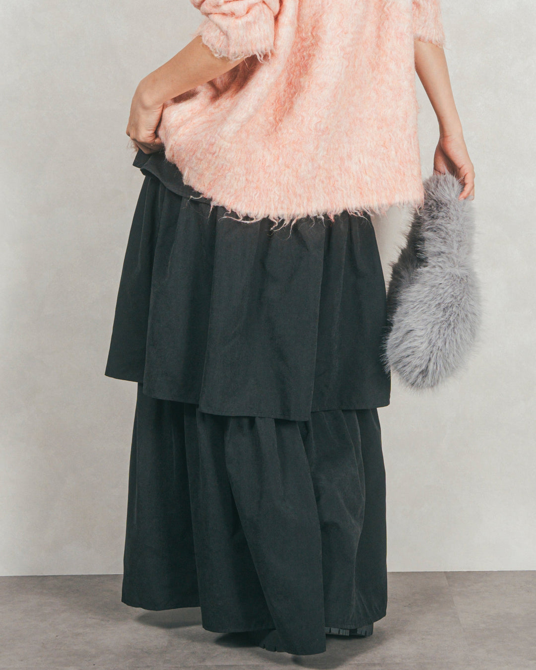 Flareティアードロングスカート (BLACK)