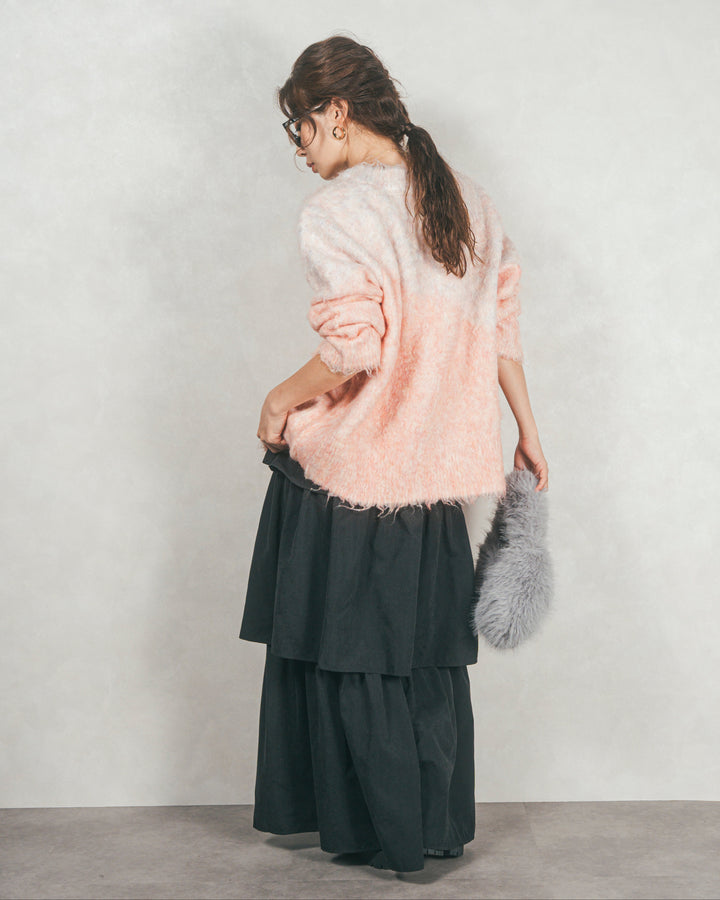 ［SET］Airyフェザー ニットカーディガン+Flareティアードロングスカート（2SET）