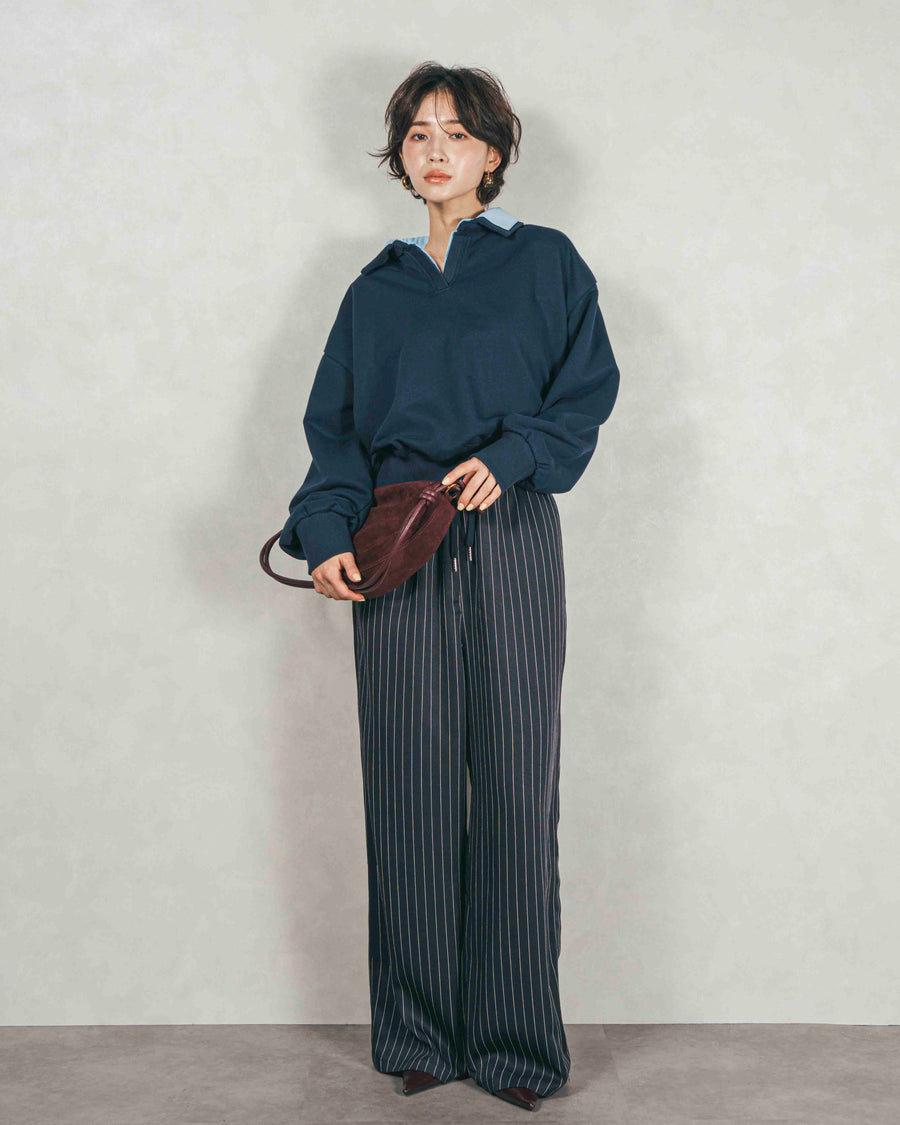 ［SET］シャツ Layered クロップドスウェット+Relaxストライプパンツ（2SET）