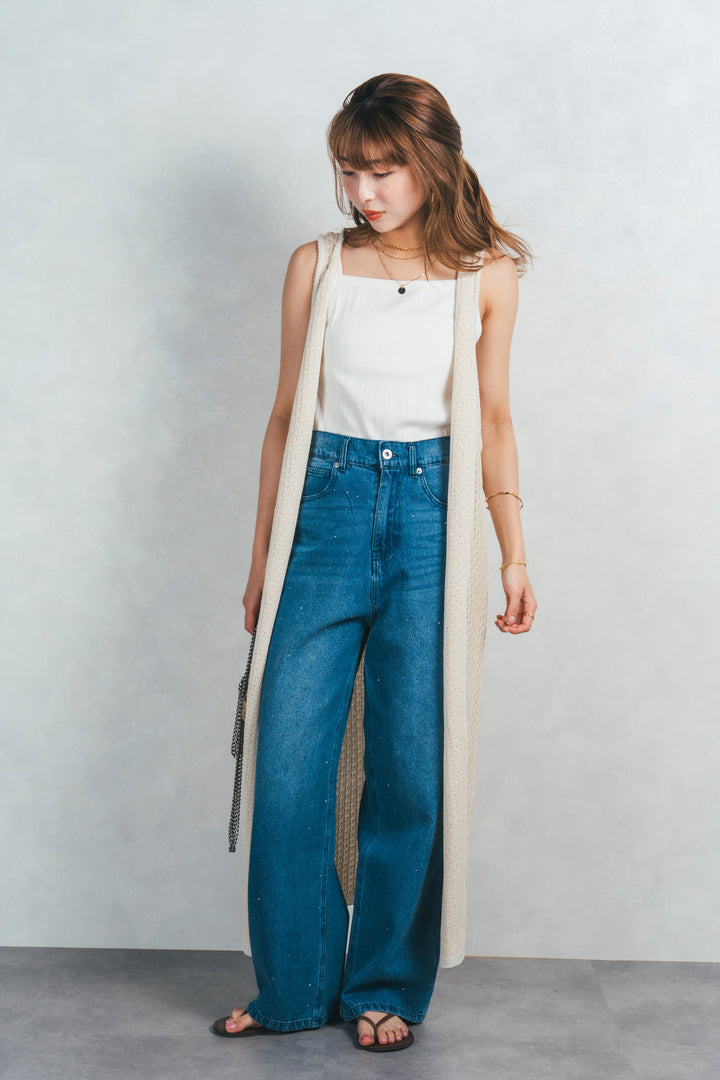 ［SET］Multi-Way ロングジレ＋ラインストーンストレートデニム