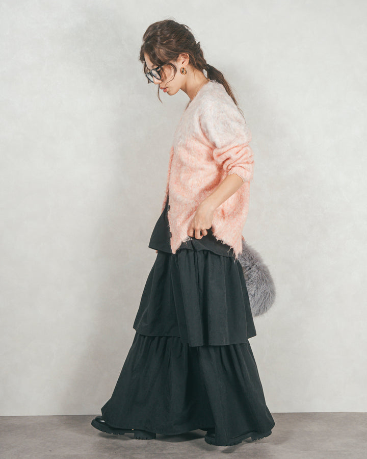 Flareティアードロングスカート (BLACK)