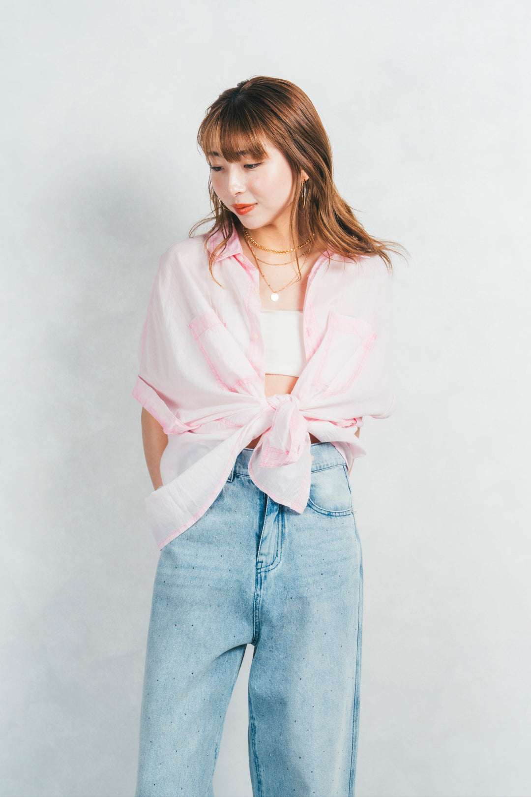 エアリーカラー半袖シャツ(FLAMINGO PINK)