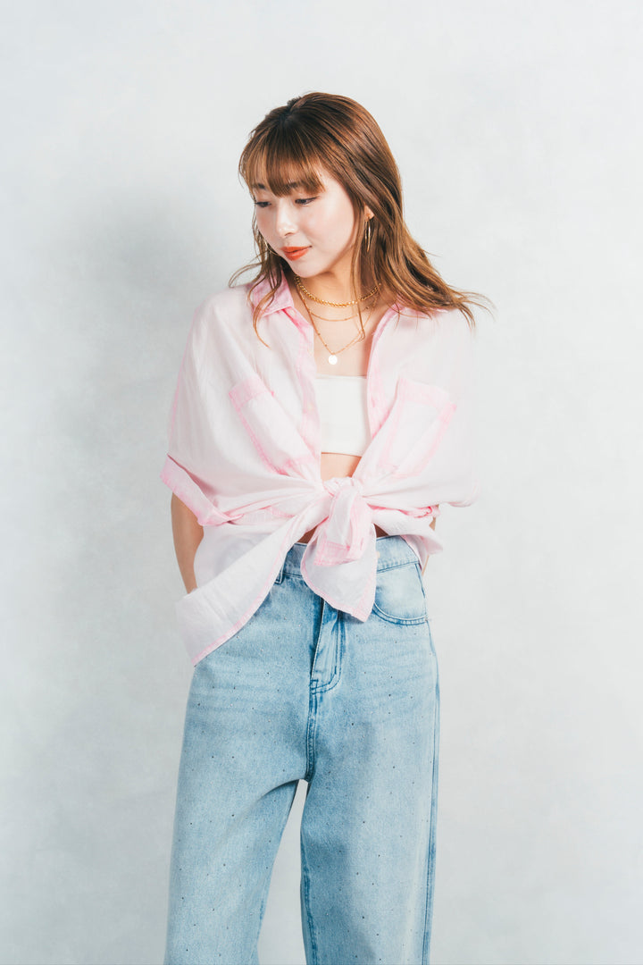エアリーカラー半袖シャツ(FLAMINGO PINK)