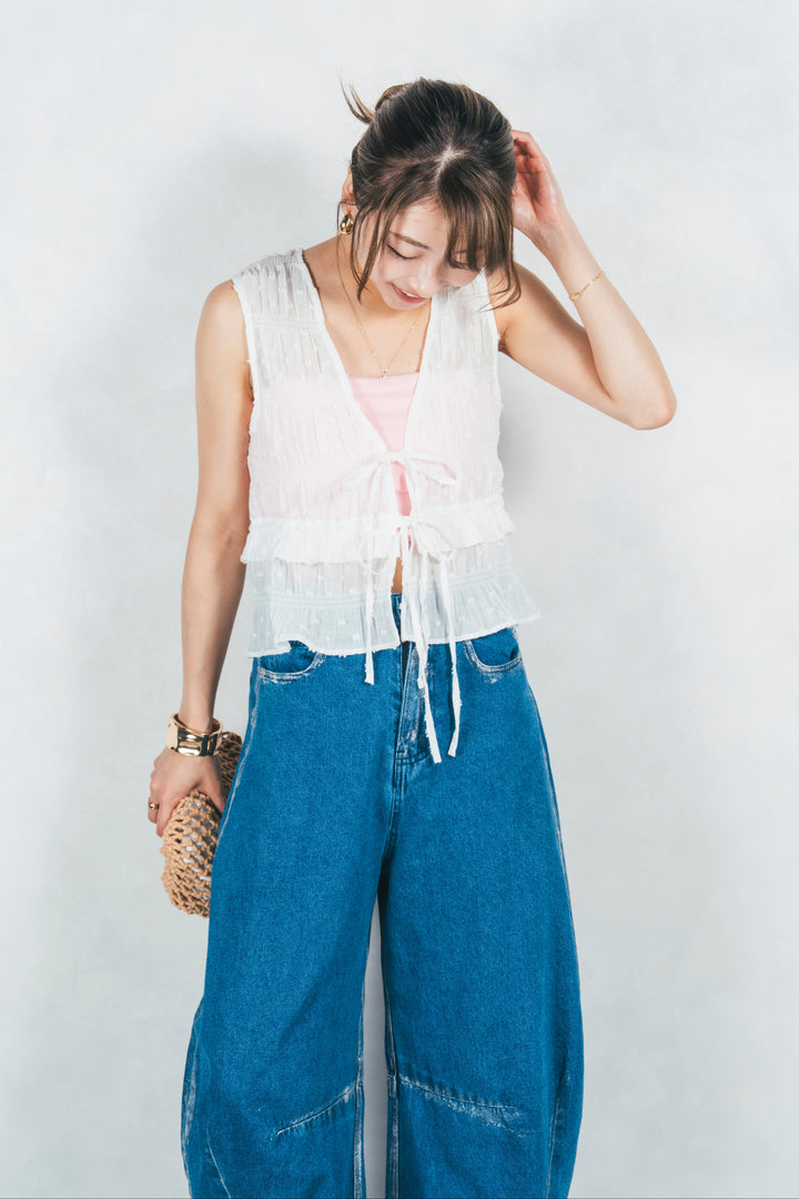 フロントリボンシャーリングトップス (OFF WHITE)