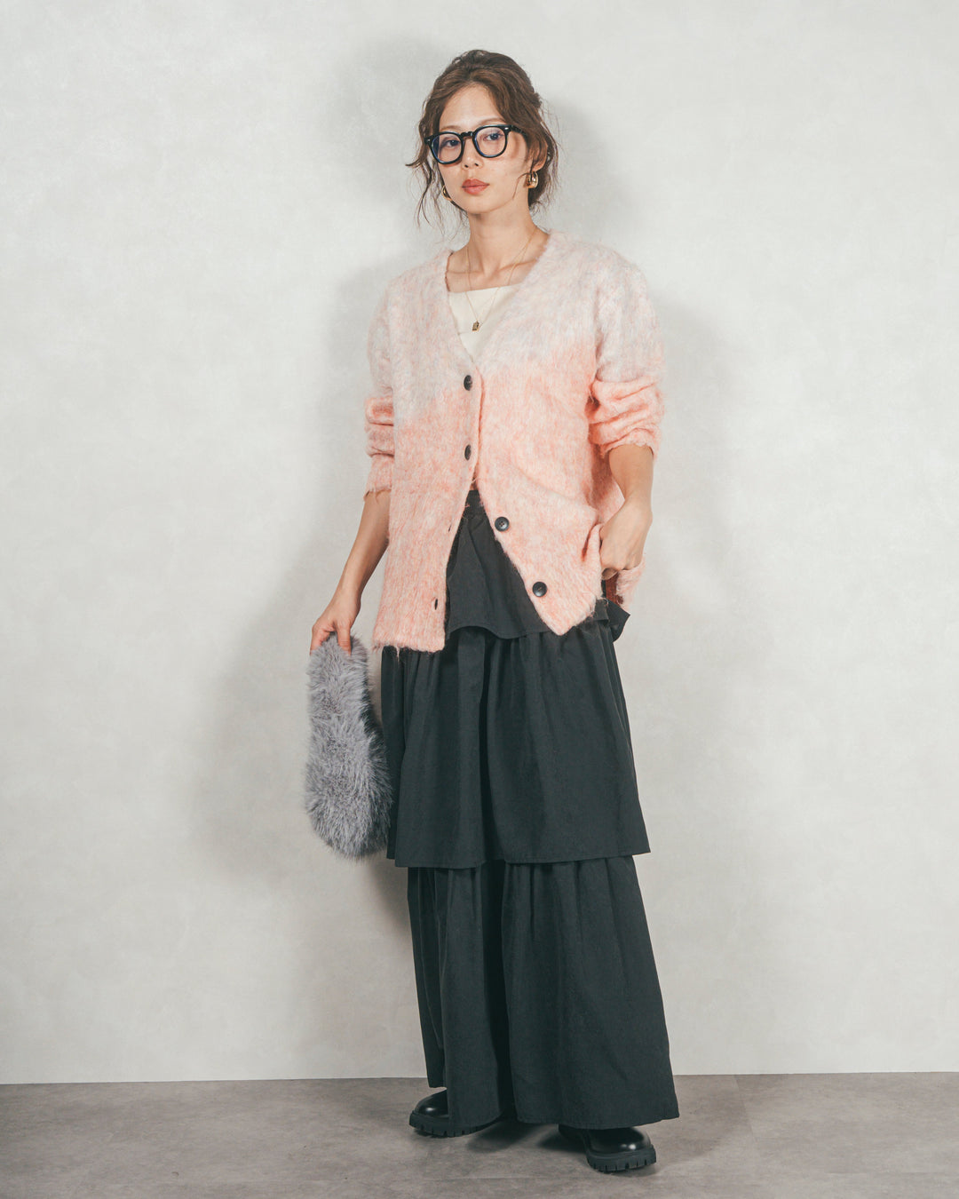 Flareティアードロングスカート (BLACK)