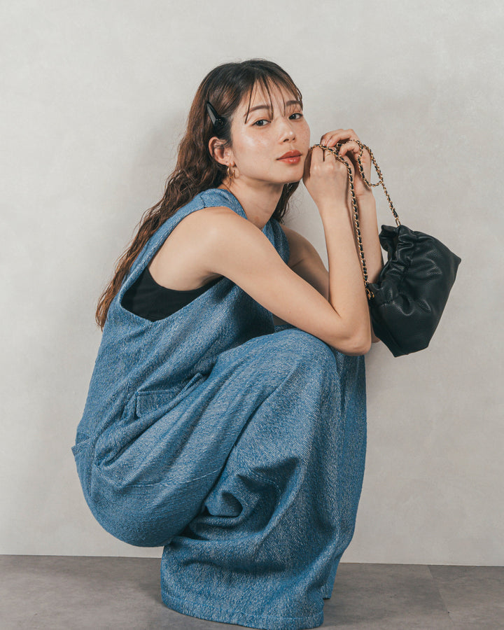 デニムライク へリンボーンサロペット