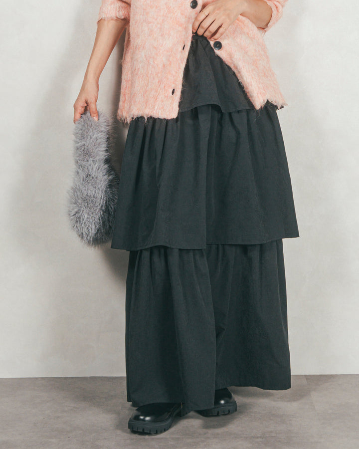 Flareティアードロングスカート (BLACK)