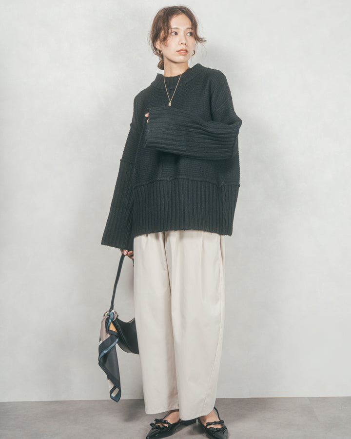 ［SET］リンキングデザイン リラックスニット+サイドタックコクーンパンツ（2SET）