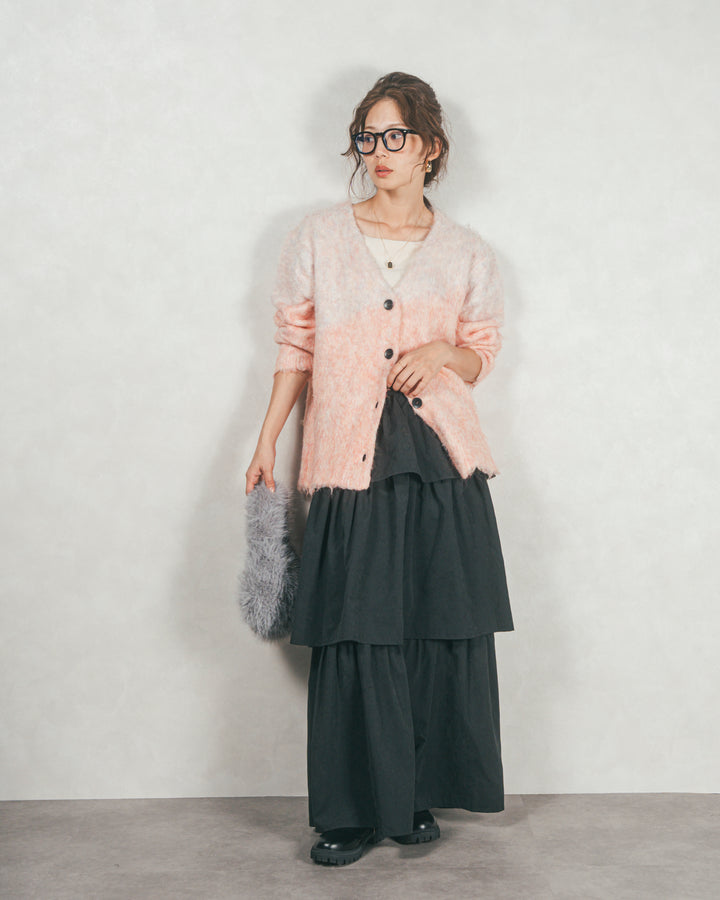 ［SET］Airyフェザー ニットカーディガン+Flareティアードロングスカート（2SET）