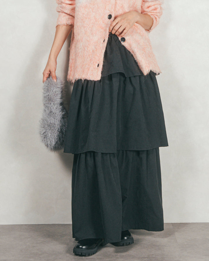 Flareティアードロングスカート (BLACK)