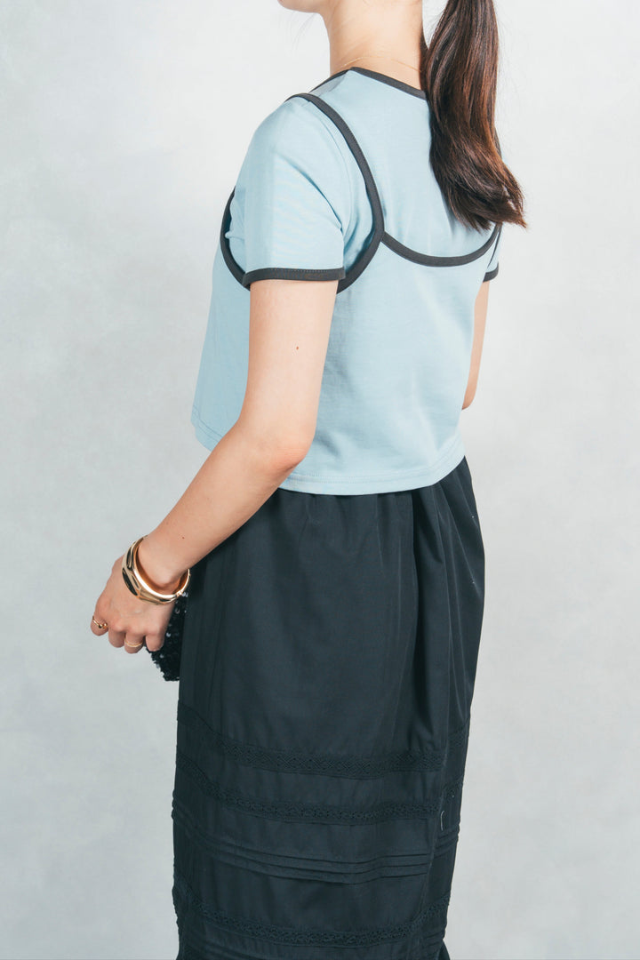 ［SET］キャミ付きリンガーTシャツ+T/C ティアードスカート（2SET）