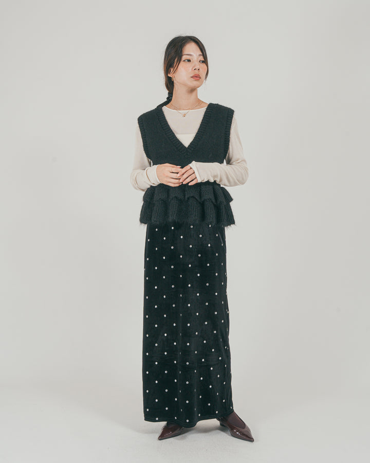 ［SET］2Way モヘアダブルFrillベスト + Dot ベロアスカート（2SET）