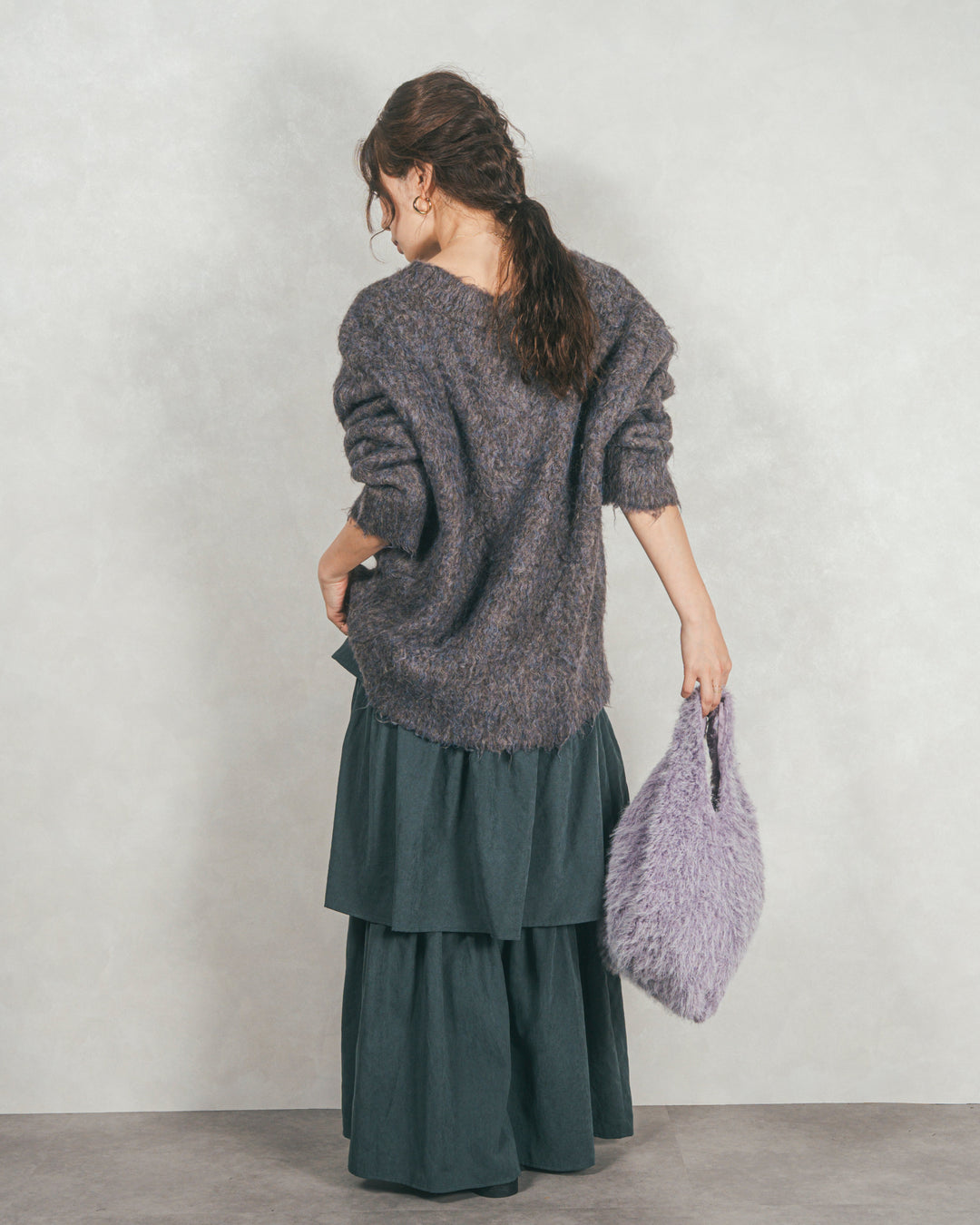 ［SET］Airyフェザー ニットカーディガン+Flareティアードロングスカート（2SET）