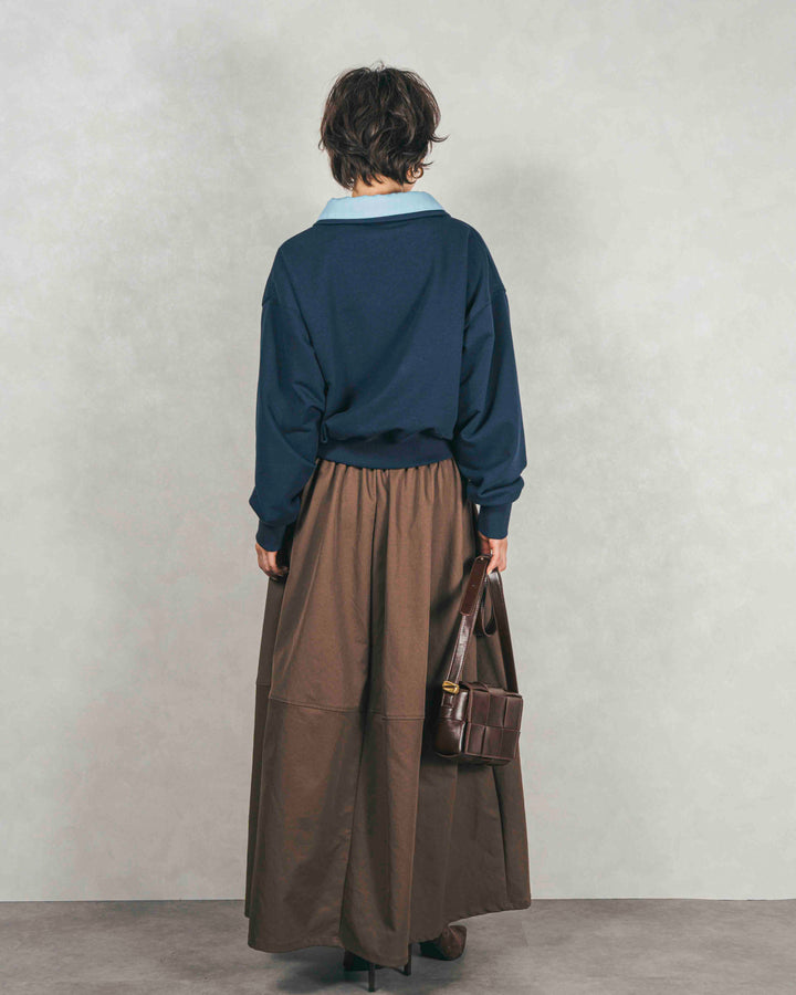 シャツ Layered クロップドスウェット (NAVY × BLUE）