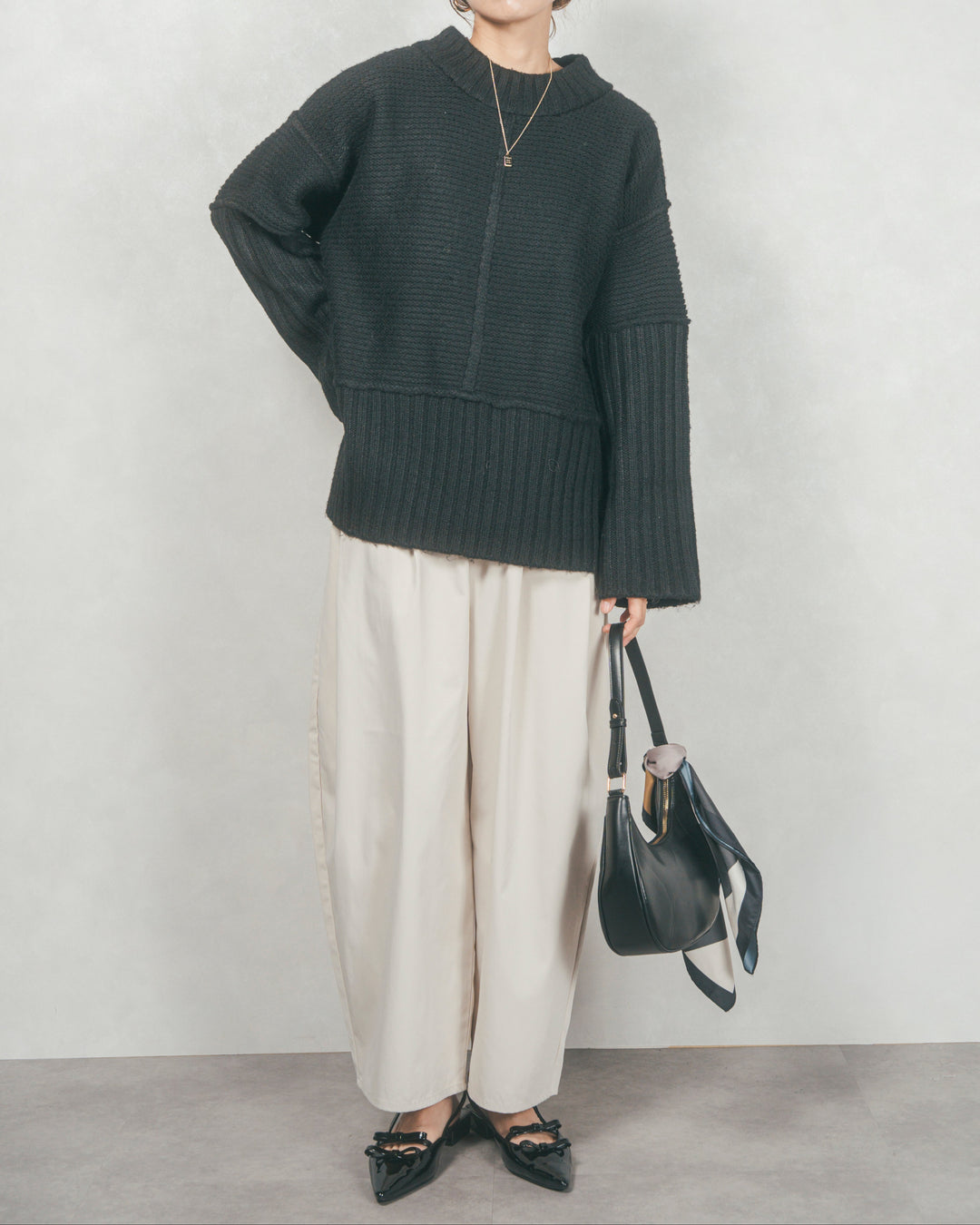 ［SET］リンキングデザイン リラックスニット+サイドタックコクーンパンツ（2SET）