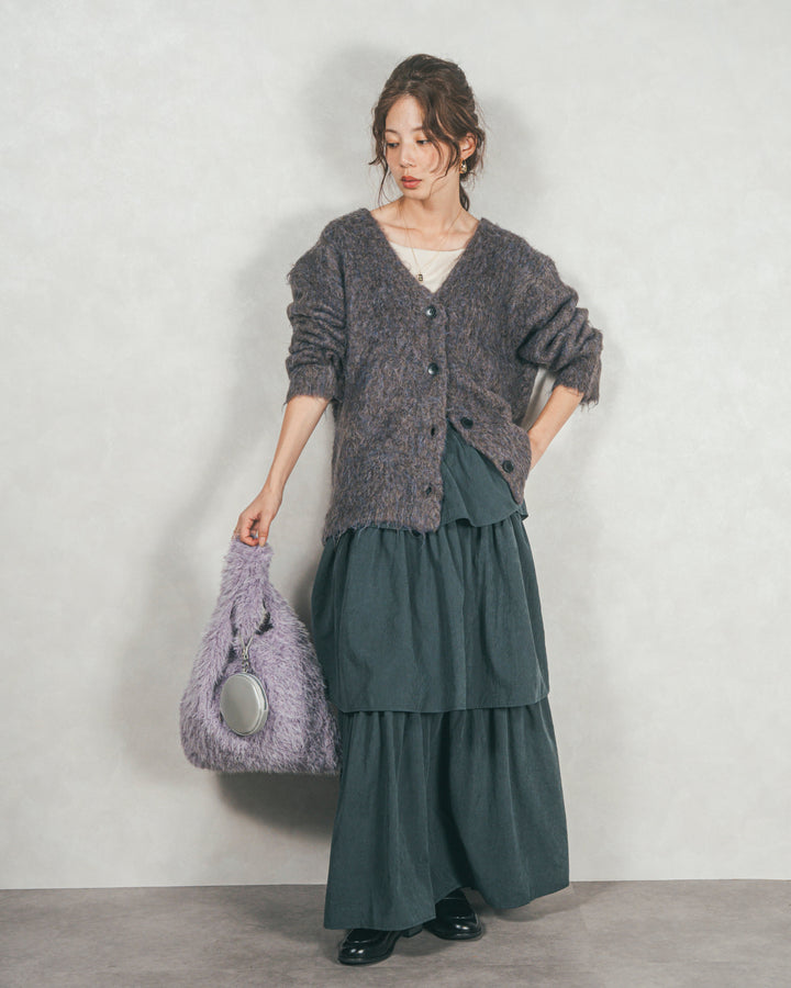 ［SET］Airyフェザー ニットカーディガン+Flareティアードロングスカート（2SET）